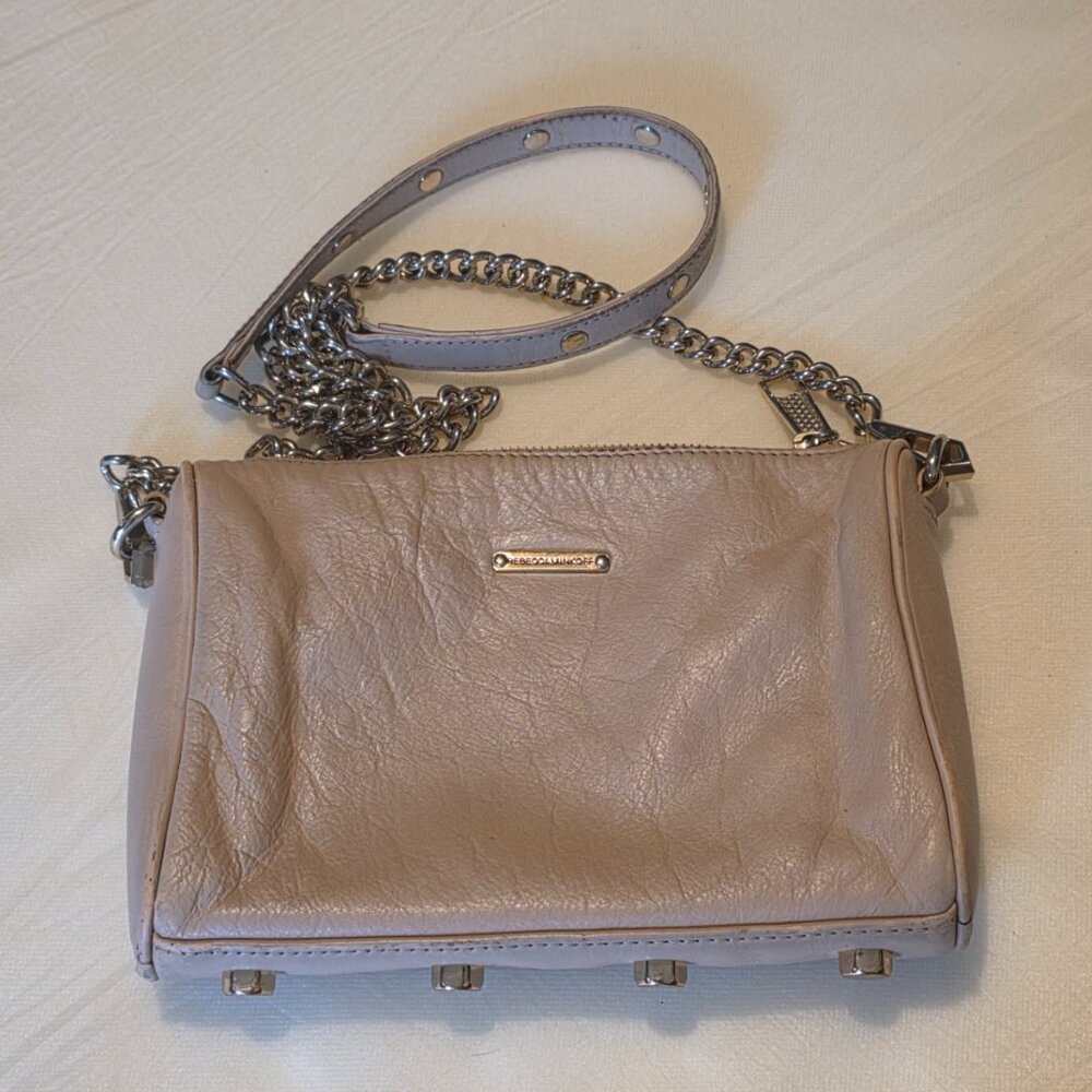 Rebecca Minkoff Leather Five-Zip Mini Crossbody Bag Triple Zipper Blush Purse
